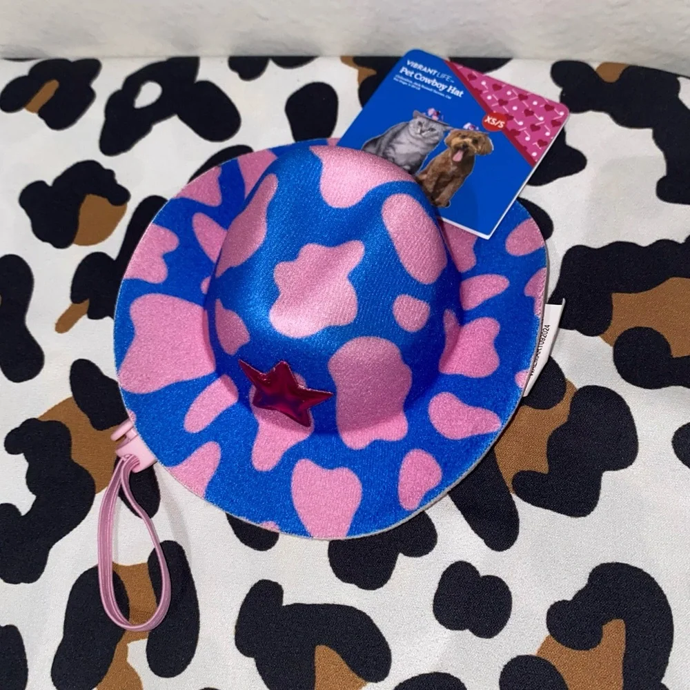 VIBRANT LIFE PINK & BLUE STAR SMALL DOG PET COWBOY HAT